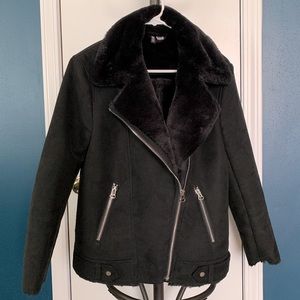Faux fur faux suede biker jacket - H&M